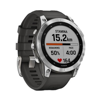 Часы Garmin Fenix 7 серебристый с графитовым силиконовым ремешком